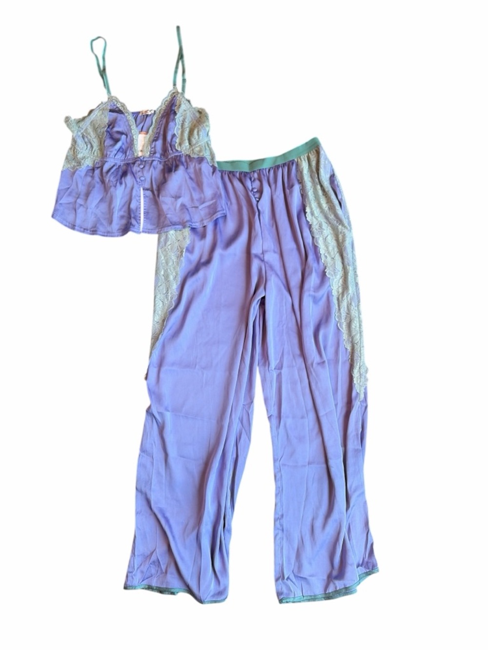 Free People Satin Lace Loungewear Set Anywhere With You Viola Combo Size Small - Picture 2 of 13